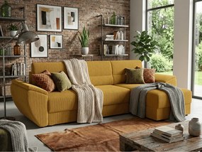 PROMOCJA Rozkładana dwustronna sofa narożna do L TAVERO 251x140 cm, musztardowa II jakość