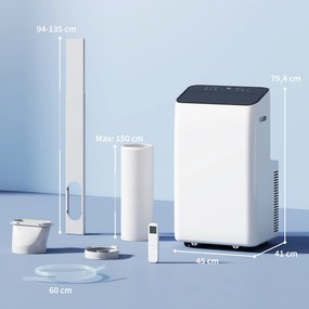 HOMCOM Przenośny klimatyzator 12 000 BTU z technologią inwerterową, 6 w 1 klimatyzacja z automatyczną oscylacją 60°, timerem 24-godzinnym i pilotem | Aosom PL