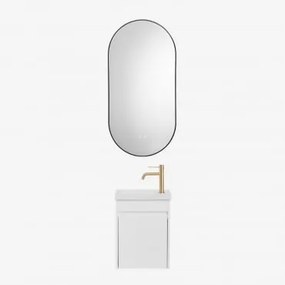 Zestaw Wiszących Mebli Łazienkowych Zintegrowany Z Umywalką Narek Biała & Owalna Osłona Led I Przeciwmgielna - Sklum