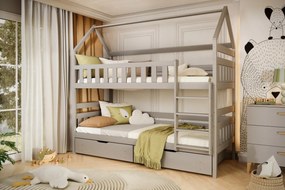 Łóżko piętrowe domek FELIKS 180x90 szare drewniane KOCOT KIDS