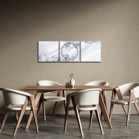 Obraz - kwiatowy wzór (z zegarem) (90x30 cm)