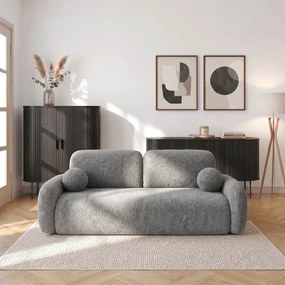 Sofa VIDI Rozkładana Dwuosobowa Ciemnoszara Boucle Japandi