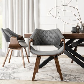 Krzesło Tapicerowane LUISE Szare/Orzech Welurowe Drewno Gięte Nowoczesne Loft