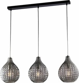 Szyna Diamante z czarnego żelaza i chromu, regulowane kable, klosze z lustrzanego szarego szkła dmuchanego z efektem kryształu, 3 światła