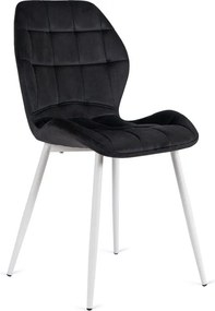 Krzesło Tapicerowane do Jadalni LUCKY Czarne z Białymi Nogami Welurowe Nowoczesne