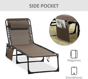 Outsunny Leżak składany z poduszką na szyję, rama stalowa, pokrycie z siatki, obciążenie do 120 kg, kolor brązowy