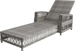 Leżak rattanowy (2 sztuki) - 2 x 192 x 70 x 58 cm - z regulowanym oparciem + zdejmowana poduszka - metal + tworzywo sztuczne - szary