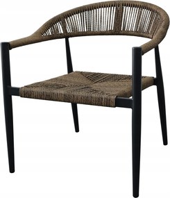 Zestaw mebli ogrodowych pleciony beżowy rama szara ławka, 2 krzesła, stolik