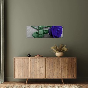 Obraz - Niebieska róża z zieloną łodygą (z zegarem) (90x30 cm)