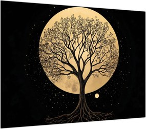 Obraz na szkle – Drzewo w złotej pełni księżyca I. (70x50 cm)