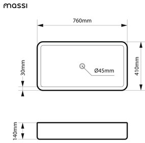 Umywalka ceramiczna nablatowa prostokątna biała bez otworu na baterię 76 x 41 cm KLUDE