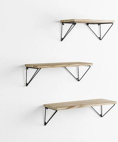 Zestaw trzech półek ściennych Amaro z metalu w kolorze czarnym i drewna paulownia.