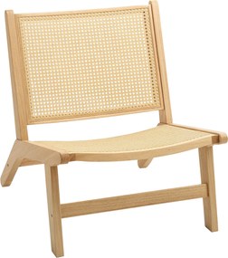 HOMCOM Rattanowy fotel do czytania, Szerokie siedzisko, Drewniana rama, 64 x 70 x 74 cm, Drewno naturalne