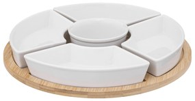 Zestaw do przekąsek: 5 porcelanowych miseczek + bambusowa taca
