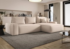 Narożnik MONA z funkcją spania ARAGON 03 beżowy prawy sofa w kształcie litery L z pojemnikiem na pościel sofa do salonu kanapa sofa rozkładana kanapa z pojemnikiem