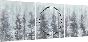 Obraz - Pine forest II, aquarel (z zegarem) (90x30 cm)