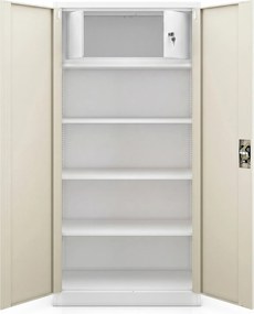 Szafa metalowa ze schowkiem biała / dąb sonoma: Eco Design TOMASZ, 900 x 1850 x 450 mm