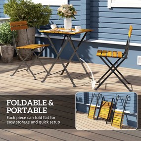 Outsunny Zestaw 3-częściowy dla 2 osób: Stół i 2 składane krzesła na taras, balkon, Teak | Aosom PL