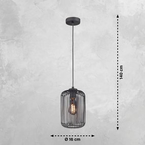 Czarna lampa wisząca z metalowym kloszem ø 16 cm Cage – Fischer &amp; Honsel