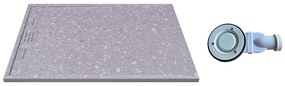 Brodzik płaski posadzkowy lub wpuszczany w posadzkę do przycięcia z żywicy SMC z syfonem - Efekt szarego lastryko - 120 x 90 cm - LYROSA