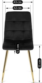 Zestaw Stół Rozkładany LUIGI 160-240 cm Czarny/Złoty i 4 Krzesła Tapicerowane YORK Czarne Glamour