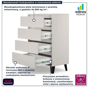 Kaszmirowa komoda z 4 szufladami na nóżkach W1-L46