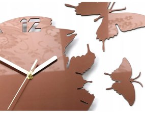 Zegar ścienny nowoczesny do salonu lub sypialni akrylowy brązowy z motylami