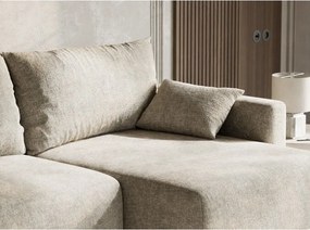 Beżowy rozkładany/ze schowkiem narożnik z tkaniny szenilowej (prawostronny/z szezlongiem) Leon – Maison de Rêve