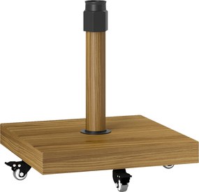 Outsunny Stojak na parasol ogrodowy z kółkami, bazą w kolorze drewna, mobilna podstawa na parasol, Metal, Beton, Jasnobrązowy