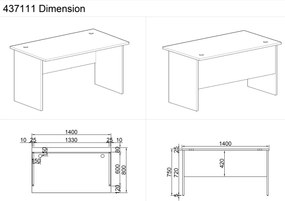 Biurko proste MIRELLI A+, długość 1400 mm, brzoza