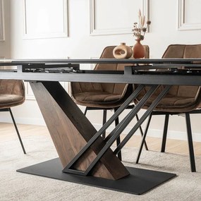 Stół Rozkładany Prostokątny REX 2 180-240 cm Ceramiczny Czarny Marmur/Orzech Japandi