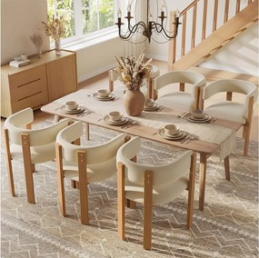 Zestaw 6 ergonomicznych krzeseł do jadalni - 54,5 x 44 x 72,5 cm - z wyściółką i żelaznymi nogami - flanela - beżowy i naturalny