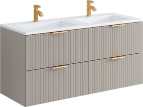 Szafka łazienkowa wisząca  ryflowana z umywalką wpuszczaną w blat - Beżowy - 120 cm - ZEVARA