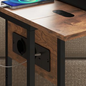HOMCOM składany stolik boczny, stacja ładująca z portami USB, metal, 39 x 29 x 57 cm, brązowy