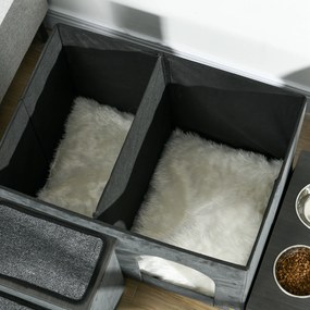 PawHut Dom dla kota z 3 schodami, 2 miskami, 70 x 50 x 51 cm, Szary