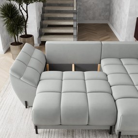 Masseno Narożnik VESTANO  z funkcją spania i pojemnikiem na pościel Narozniki L, Rozkładana sofa - Jasnoszary, MATT VELVET 83