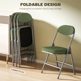 HOMCOM Zestaw 4 tapicerowanych krzeseł składanych, składane krzesła z obiciem ze sztruksu, oparcie, rama metalowa, zielone | Aosom PL