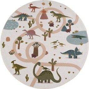 Dywan dziecięcy Coco Dinozaury kremowe koło 160 cm x 160 cm
