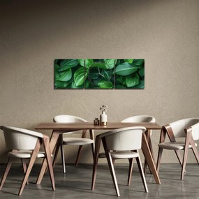 Obraz - Zielone liście (z zegarem) (90x30 cm)