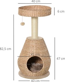 PawHut Drapak dla kota Drapak do ostrzenia pazurów z jaskinią dla kota sizal wysokość 82,5 cm miękki plusz żółty