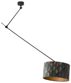 Lampa wisząca czarna z aksamitnym abażurem w liście ze złotym wnętrzem 40/40/40 - Blitz klasyczny/Antyczny Oswietlenie wewnetrzne