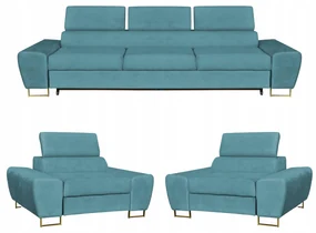 Zestaw mebli wypoczynkowych Bosso Sofa 3os fotele niebieskie Family Meble