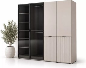 Szafa 4-drzwiowa 202 cm Dickson z przyciemnianymu szklanymi frontami - minimalistyczna szafa do salonu