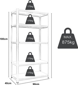 Regał metalowy magazynowy 180x90x40 cm – półki regulowane