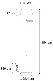 Klasyczna lampa stojąca stalowa z białym regulowanym kloszem - Ladas klasyczny/Antyczny Oswietlenie wewnetrzne