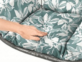 Szare wiszące krzesło KOKON bez stojaka, zielono-biała poduszka