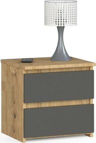 Szafka nocna AKORD CL2 Dąb Artisan 40 cm 2 szuflady kolor Grafit Szary mat 40x35x40 cm