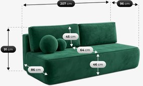 Sofa z Funkcją Spania ARVETO Zielona Welurowa Nowoczesna