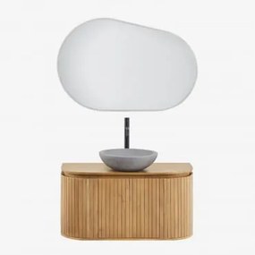 Zestaw Wiszących Mebli Łazienkowych Z Drewna Mango Analis Naturalna & Okrągły Szary Cement Ø40 Cm Tarsis & Owalna - Sklum