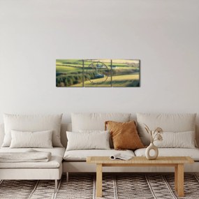 Obraz - Drewniana półka z krajobrazem (z zegarem) (90x30 cm)